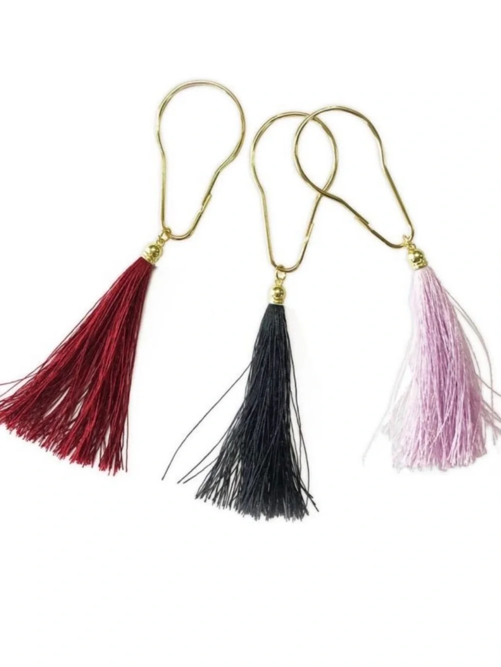 Wild Sage Erica Tassel Shower Hooks Set of 12 NEW Boho Bathroom Decor Gold